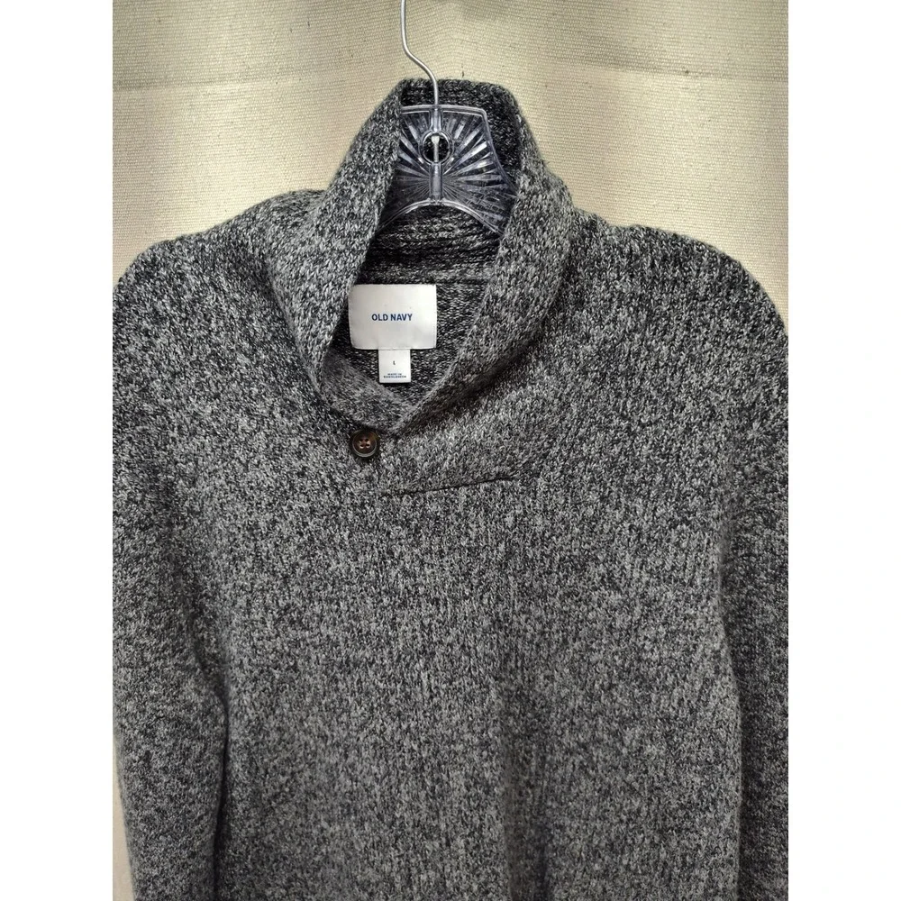 Old Navy Mens Gray Marled Shawl Collar Button Pullover Sweater Large‎ 1854